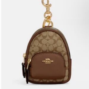 Coach Brown Signature Logo Mini Backpack Keychain with Gold Hardware